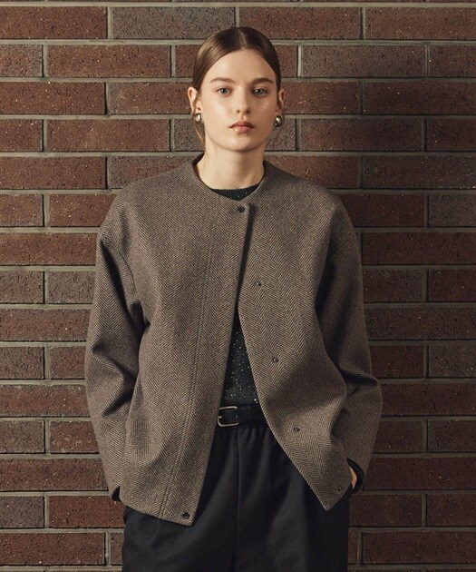 NOBLEノーブル トリプルクロスＣネックノーカラーコート　スプリング　アウター 追加》トリプルクロスCネックショートコート | ノーブル(Noble