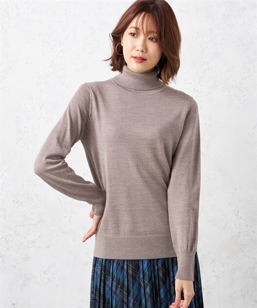 美品✨　モラビト ウール アルパカ　ハイネック ニットプルオーバー　グレージュ ウールハイネックニットプルオーバー | エーシーデザインバイアルファ