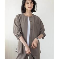 【美モーション】ストレッチノーカラーシャツジャケット【接触冷感・UVカット】