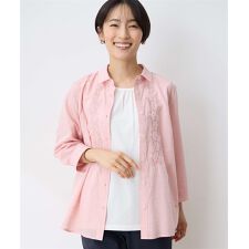 【冷感】フロント刺しゅうブラウス