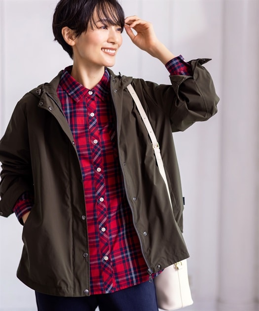 千鳥格子柄ウール混ダブルフェイスセーラーカラーショートコート