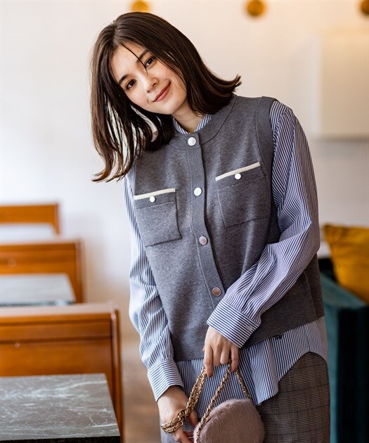 フェザータッチVネックベスト | ミッシェルクラン(MICHEL KLEIN