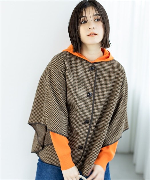 3サイズ】【ウール100％】リアルフォックスファー付きケープコート