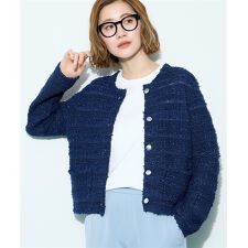 ツイード風ニットクルーカーディガン【ハンドウォッシャブル】