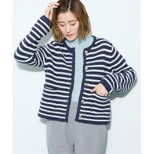 ツイード風ボーダーニットカーディガン【ハンドウォッシャブル】