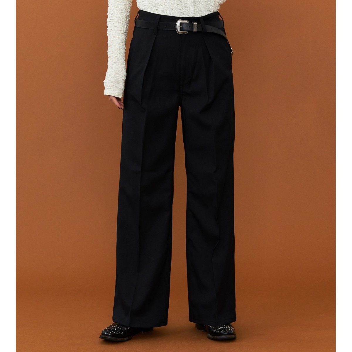 [�}���C]�yLADYS�zWRANGLER WRANCHER WIDE/�����`���[ �t���A�[���C�h�p���c/�����O���[�iWrangler�j �u���b�N