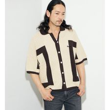 配色ニットシャツ