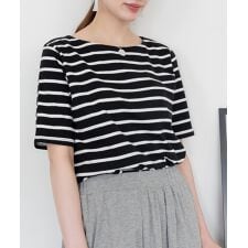 ボーダー5分袖トップス