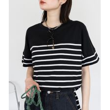 パネルボーダー 5分袖トップス