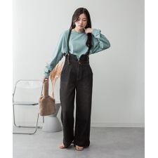 サスペンダー付きデニムワイドパンツ
