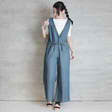 深Vネックデニムコンビネゾン