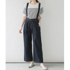 サスペンダー付きデニムワイドパンツ
