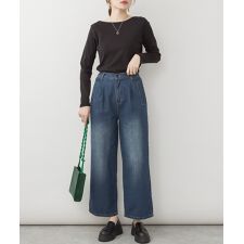 サスペンダー付きデニムワイドパンツ