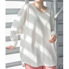オーバーサイズワッフルVネックロンT