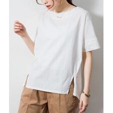 異素材切り替えサイドスリットTシャツ