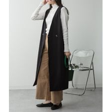 ミニ裏毛ノーカラーロングジレ