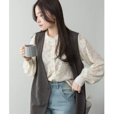 ミニ裏毛ノーカラーロングジレ