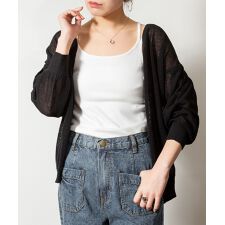 メッシュ編みVネック7分袖カーディガン