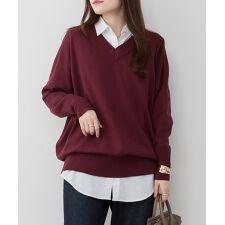 Vネックリブドルマンセーター