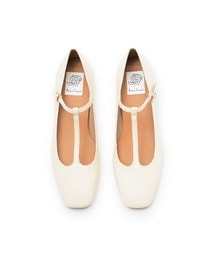 スクエアトゥ Tストラップ フラットパンプス