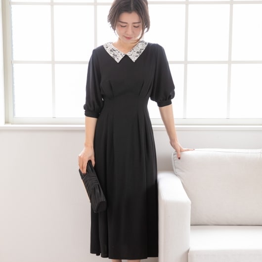 白襟レースAライン パーティ お呼ばれ 二次会 結婚式 ワンピース