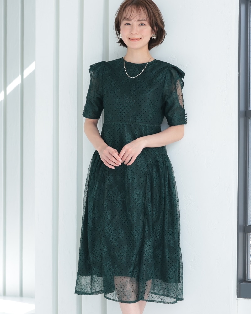 プレフェリール 刺繍 パーティー フォーマル 30代 シャンパン M ニアナ 刺繍レース切り替えプリーツロング 結婚式ワンピース パーティー