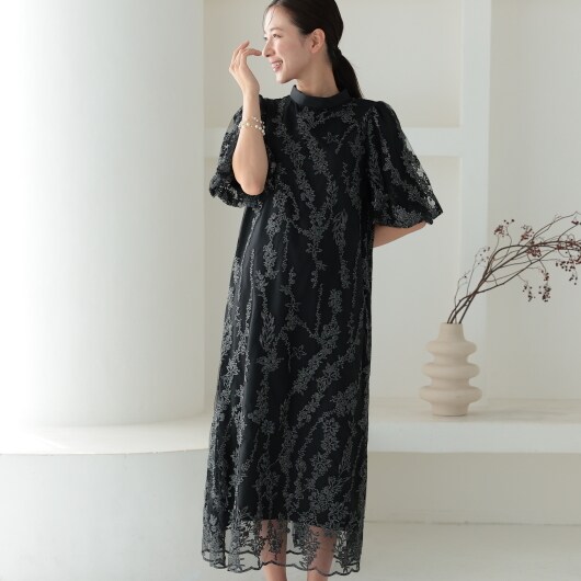 【美品】Dorry Dollドリードール 花柄ドレス ワンピースブラック Circurar sleeve flower dress as9561 Dorry doll ドリードール
