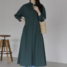 レイヤードバックレースアップ長袖シャツワンピース