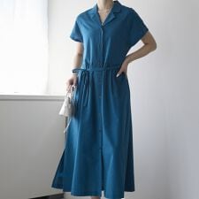 クレープラグラン切り替えワンピース オープンカラーシャツ