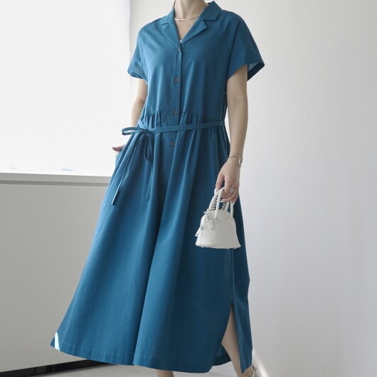 プレフェリール（PREFERIR）/クレープラグラン切り替えワンピース オープンカラーシャツ クレープラグラン切り替えワンピース オープンカラーシャツ | プレ