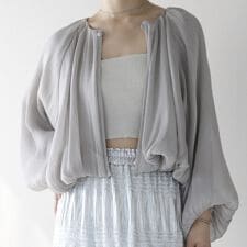 プレフェリール(PREFERIR)のラメ楊柳バルーンスリーブボレロ ボリュームカーディガン