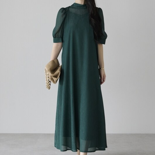 ストライプ袖タックワンピース裏比翼開き | プレフェリール(PREFERIR