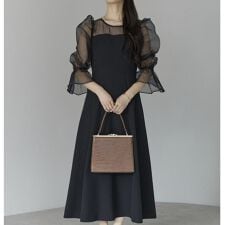 シアースリーブフレアードレス 結婚式　パーティー