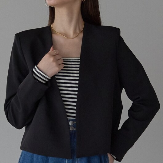 プレフェリール（PREFERIR）/ストレッチショートジャケット ノーカラーフォーマル オフィス ストレッチショートジャケット ノーカラーフォーマル オフィス | プレ