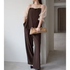 バルーンブラウス+ワイドパンツ 2点セット