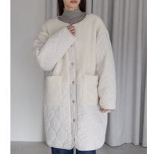 キルティングボアコート ノーカラーロング