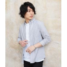 先染めオックスフォードストレッチボタンダウン七分袖シャツ