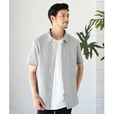 ストライプ柄スリムフィット半袖シャツ