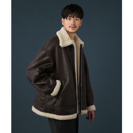 SLICK＞シンセティックレザームートンB3フライトジャケット  