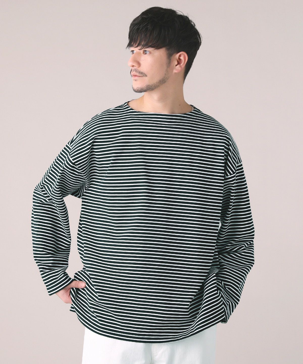 スプートニクス/＜SLICK＞日本製ドライコットンボーダーバスク長袖カットソー SLICK＞日本製ドライコットンボーダーバスク長袖カットソー