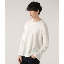 ＜ALLOWED TO UNFOLD＞コードリップルロールVネック長袖カットソー