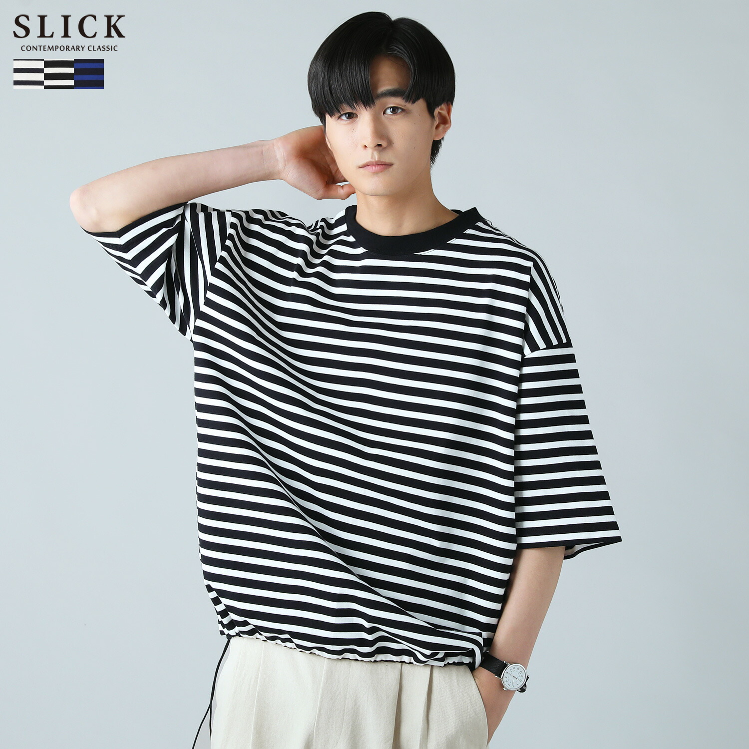 SLICK＞日本製ヘビーウェイトオーバーサイズドローコード付き半袖 