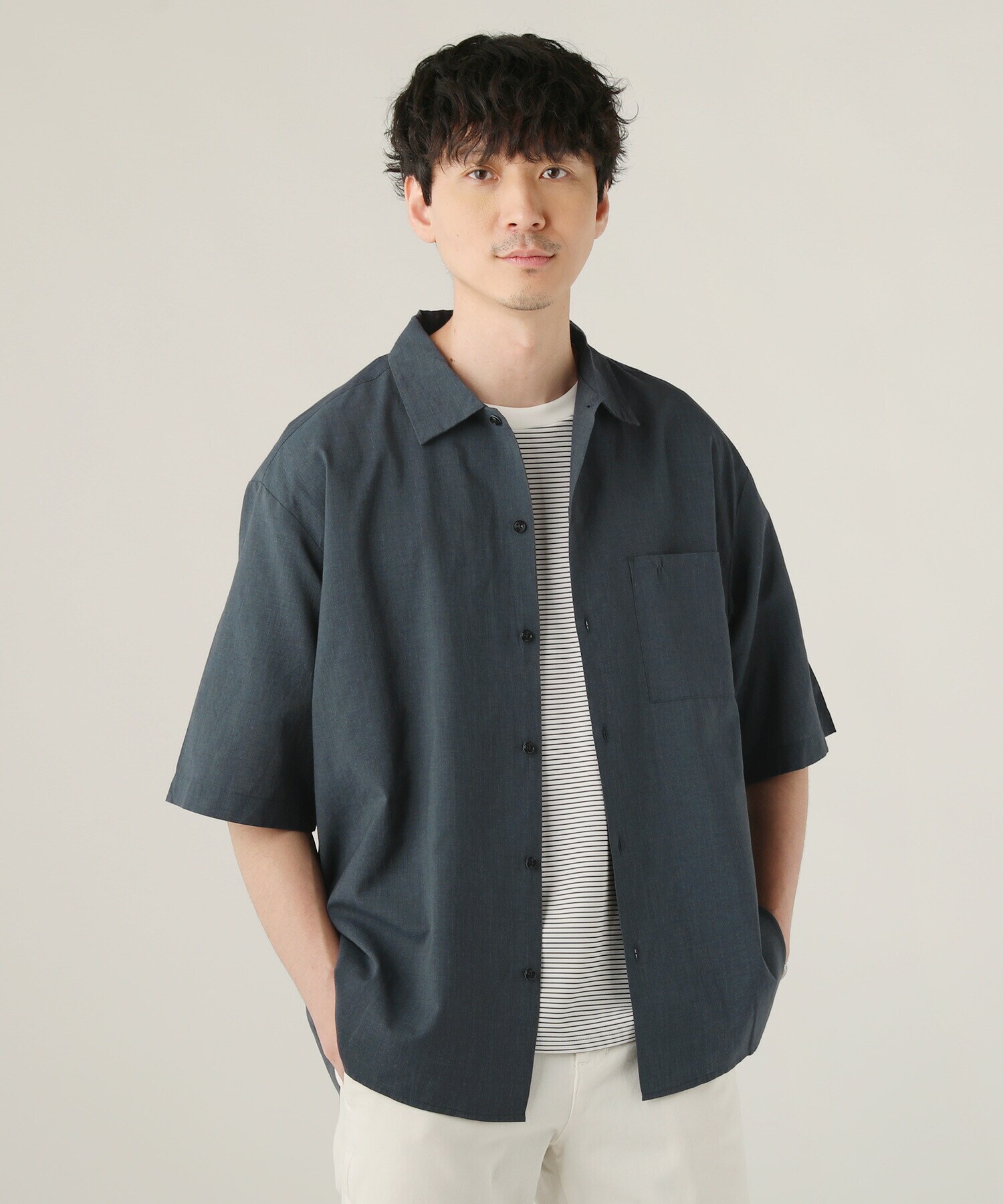 ALLOWED TO UNFOLD＞テックリネンワイド半袖レギュラーシャツ