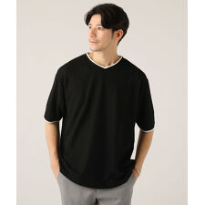 ＜ALLOWED TO UNFOLD＞コードダブルフェイスフェイクレイヤードVネック半袖カットソー