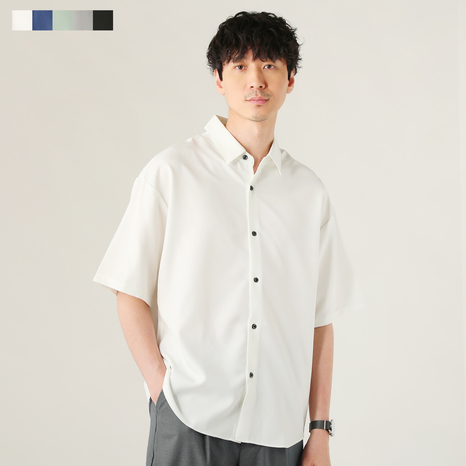 日本製Reflax(R)(リフラクス)レギュラーカラーとろみ半袖シャツ