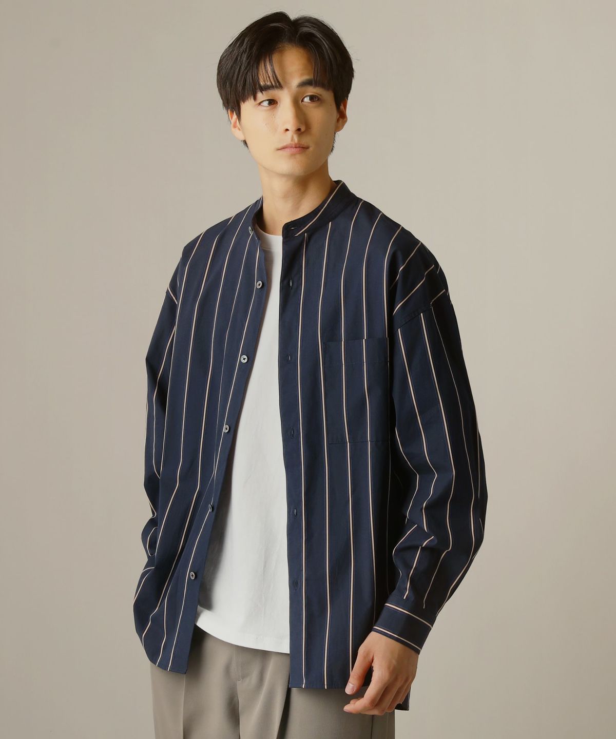 B471/ENFOLD WINTER SHIRT ストライプ バンドカラー 38 B471/ENFOLD WINTER SHIRT ストライプ バンドカラー 38