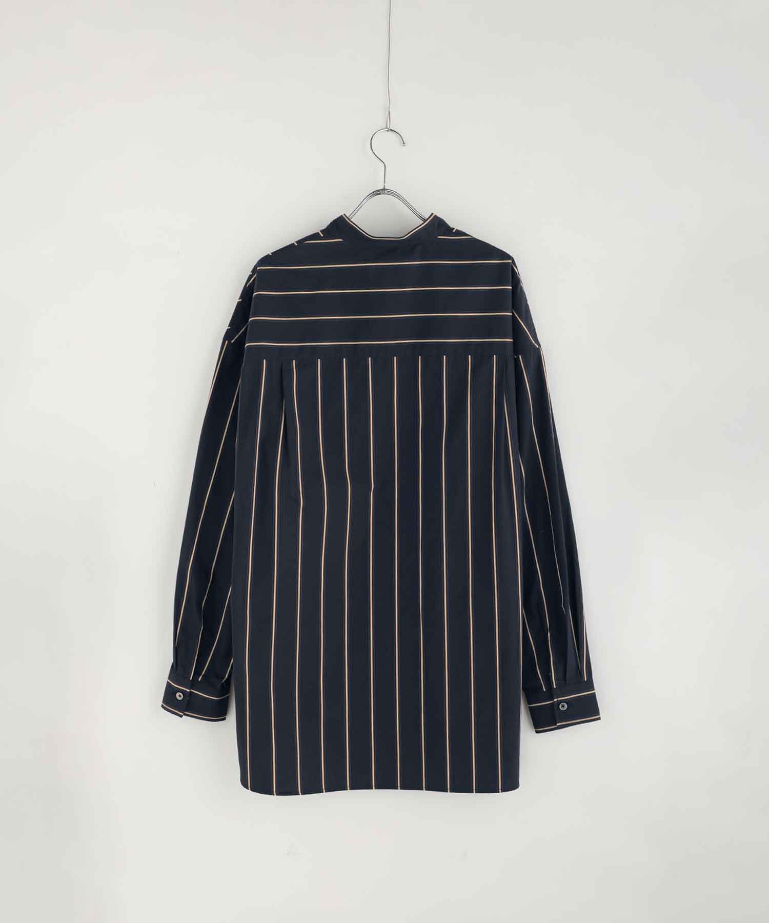 fwk 美品 Loungedress ストライプバンドカラーシャツ LOUNGEDRESS バンドカラーストライプシャツ - メルカリ