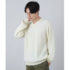 二重臼畦編みVネックニット