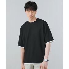 フェイクレイヤードハニカムストレッチ半袖クルーネックTシャツ