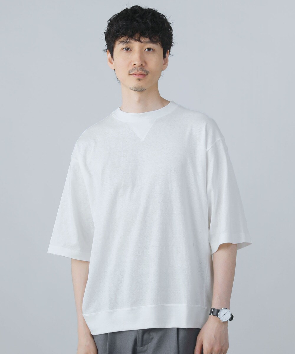 日本製ラフィー天竺（5.5オンス）ガゼットクルーネック ハーフスリーブスウェットライクTシャツ 和歌山」ラフィー天竺 （5.5オンス）ガゼット クルーネック